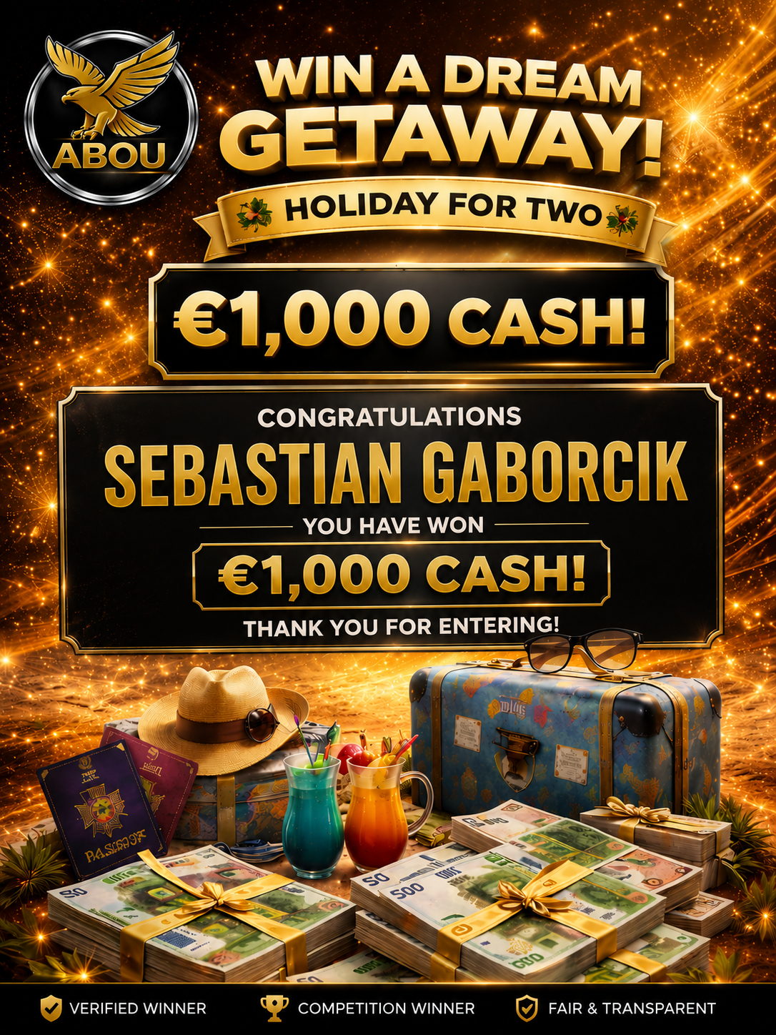 Sebastian Gaborcik winner of €1,000 cash